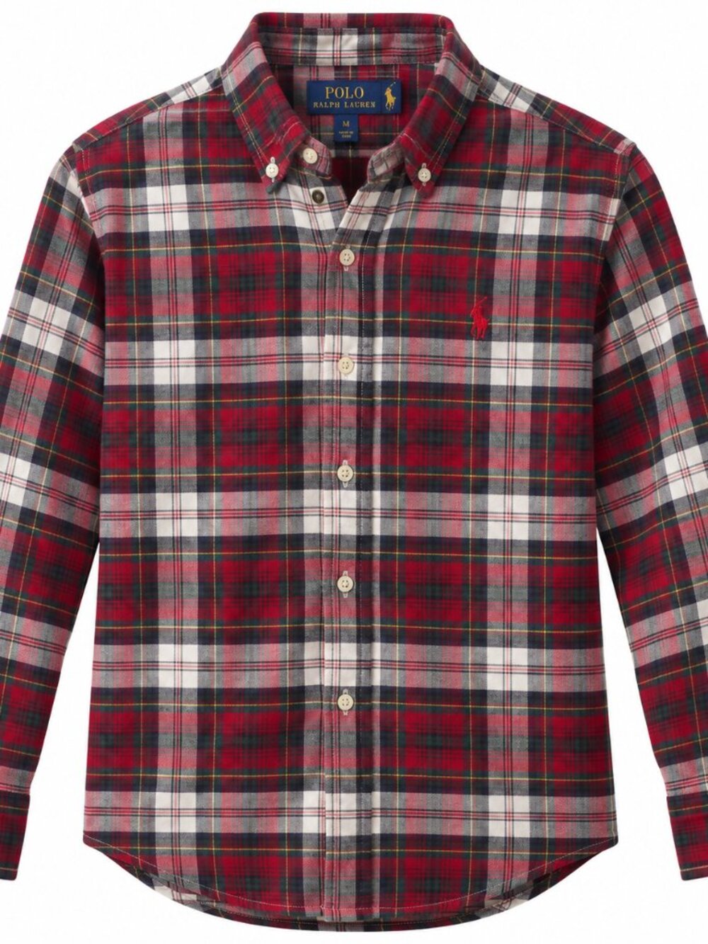 Polo Ralph Lauren Boys XL Red Navy Tartan Plaid Long Sleeve Button Down Shirt